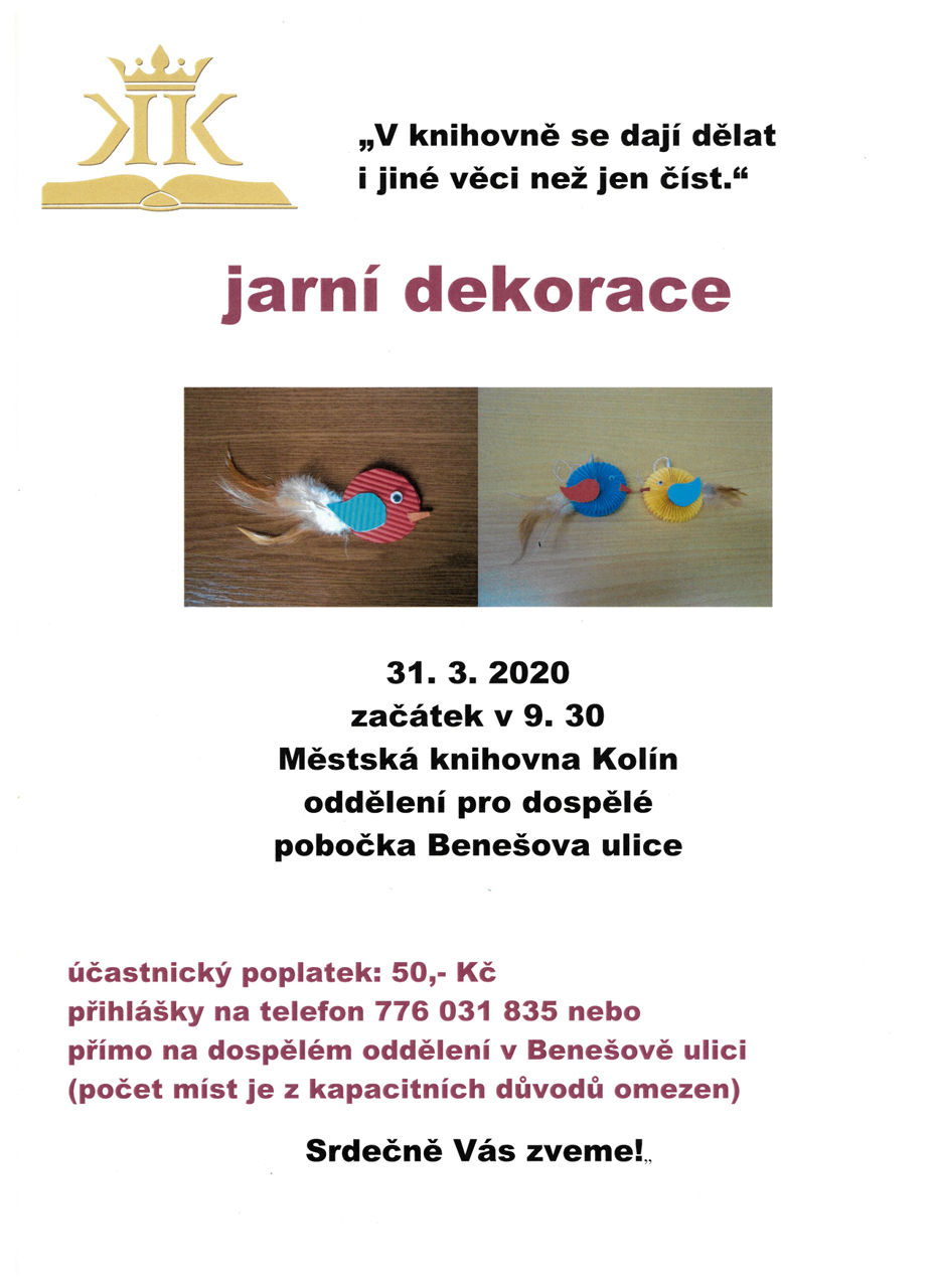 31. 3. 2020 / Tvořivá dílna Městské knihovny Kolín - Jarní dekorace