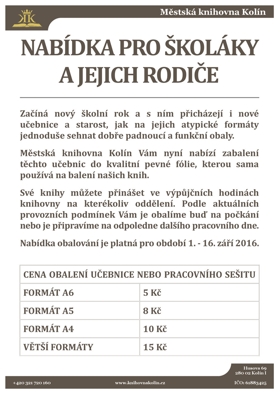 1. -16. 9. 2016 / Balení učebnic - nabídka pro školáky a jejich rodiče