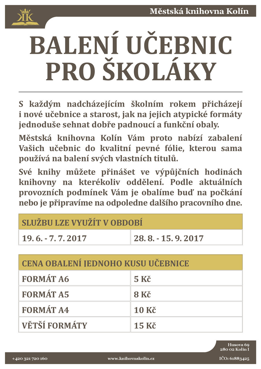 Balení učebnic - nabídka pro školáky a jejich rodiče 2017