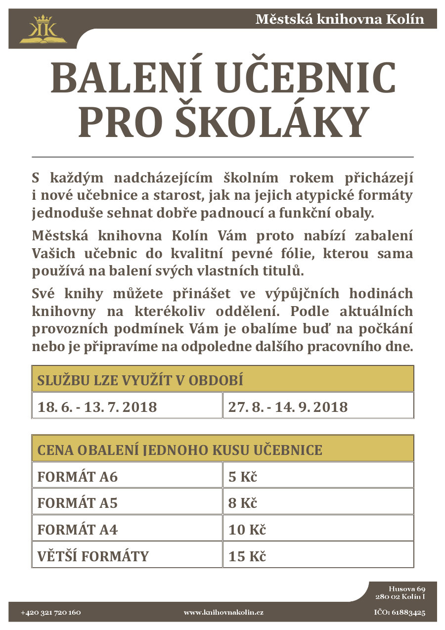 Balení učebnic - nabídka pro školáky a jejich rodiče pro rok 2018