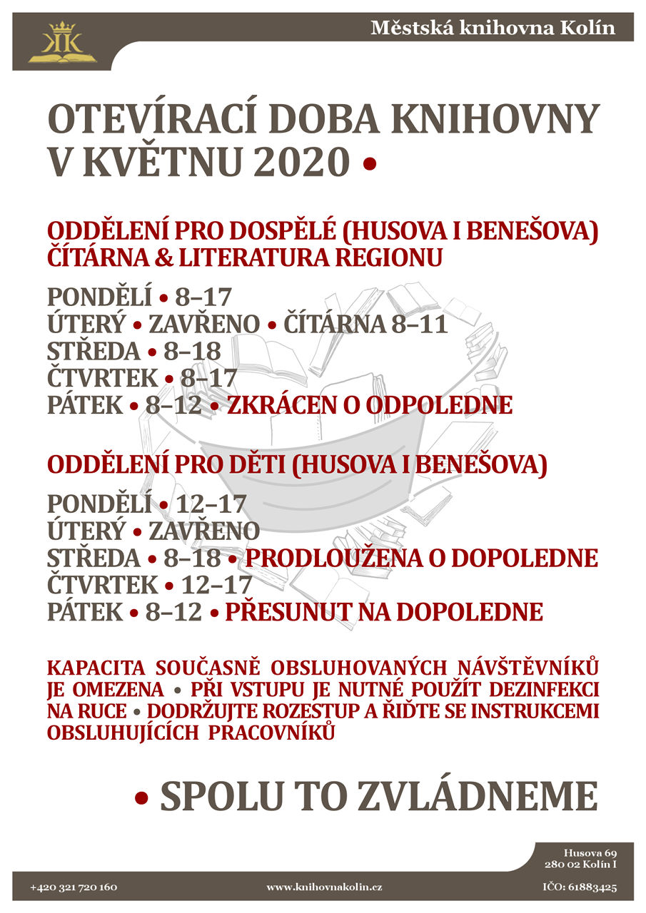 AKTUÁLNĚ: Otevírací doba knihovny v květnu 2020