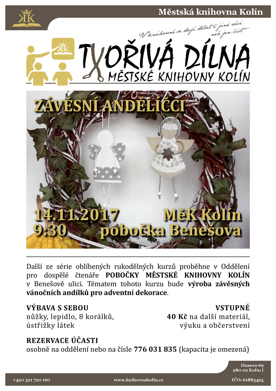 14. 11. 2017 / Tvořivá dílna Městské knihovny Kolín - Výroba závěsných andělíčků